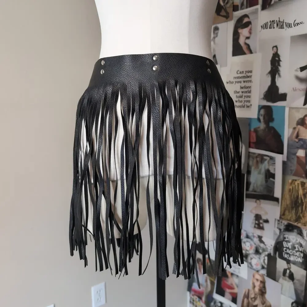 Faux Leather Fringe Waist Belt